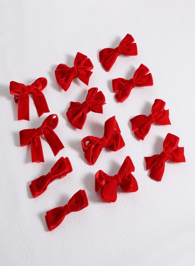 KCHIES Red Velvet Ribbon Bow Hair Clip 12pcs 3in Christmas Dressy Bow Alligator Barrettes Valentines New Year Ponytail Decor Accessory Small for Little Teen Toddler Baby Girls Kids Gift - Image 2
